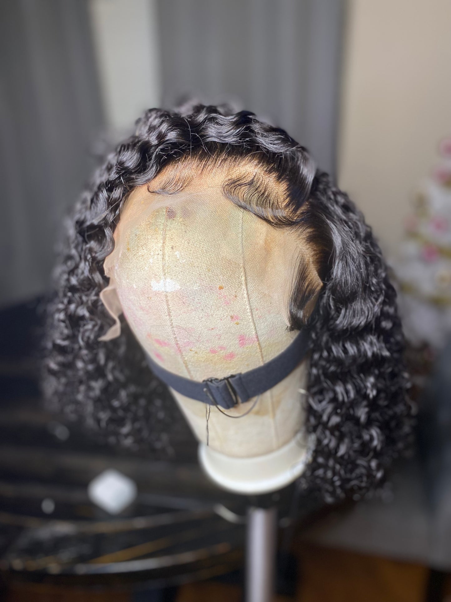 Burmese curly Glueless frontal unit 14 inch