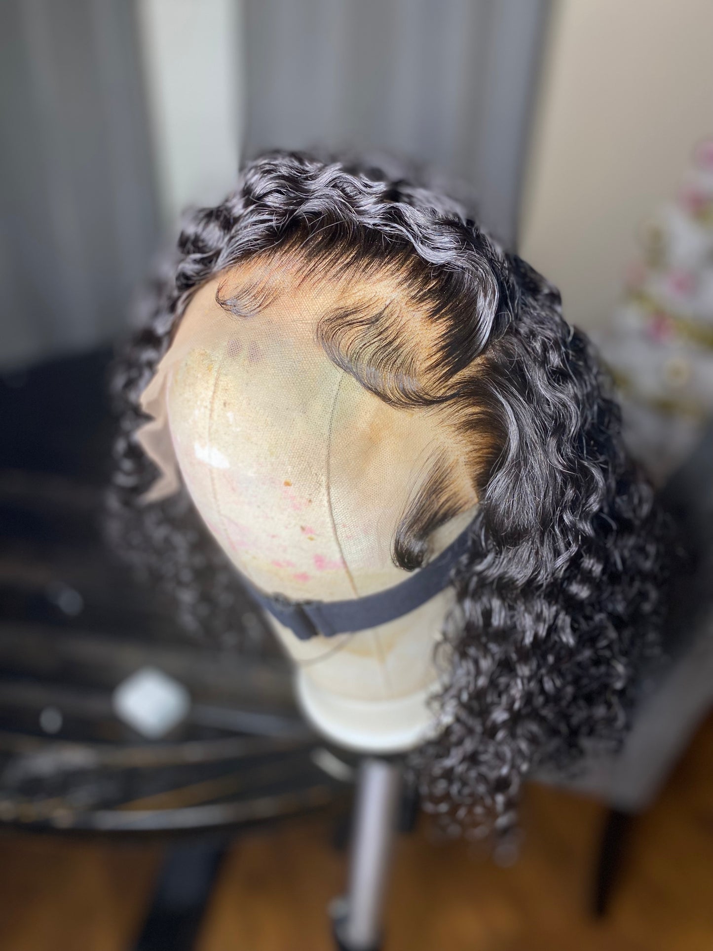 Burmese curly Glueless frontal unit 14 inch