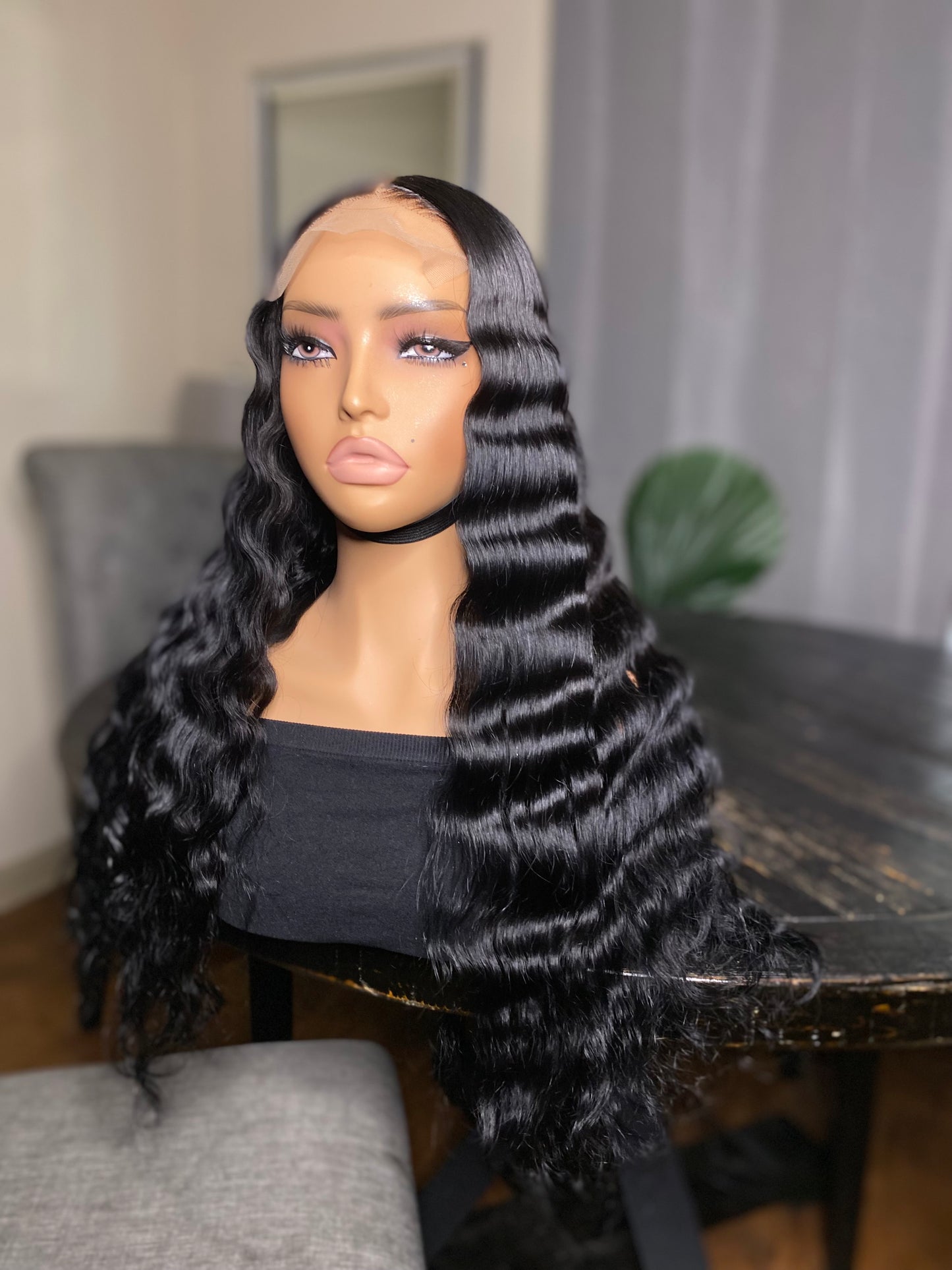 22 inch 5*5 jet black glueless wig