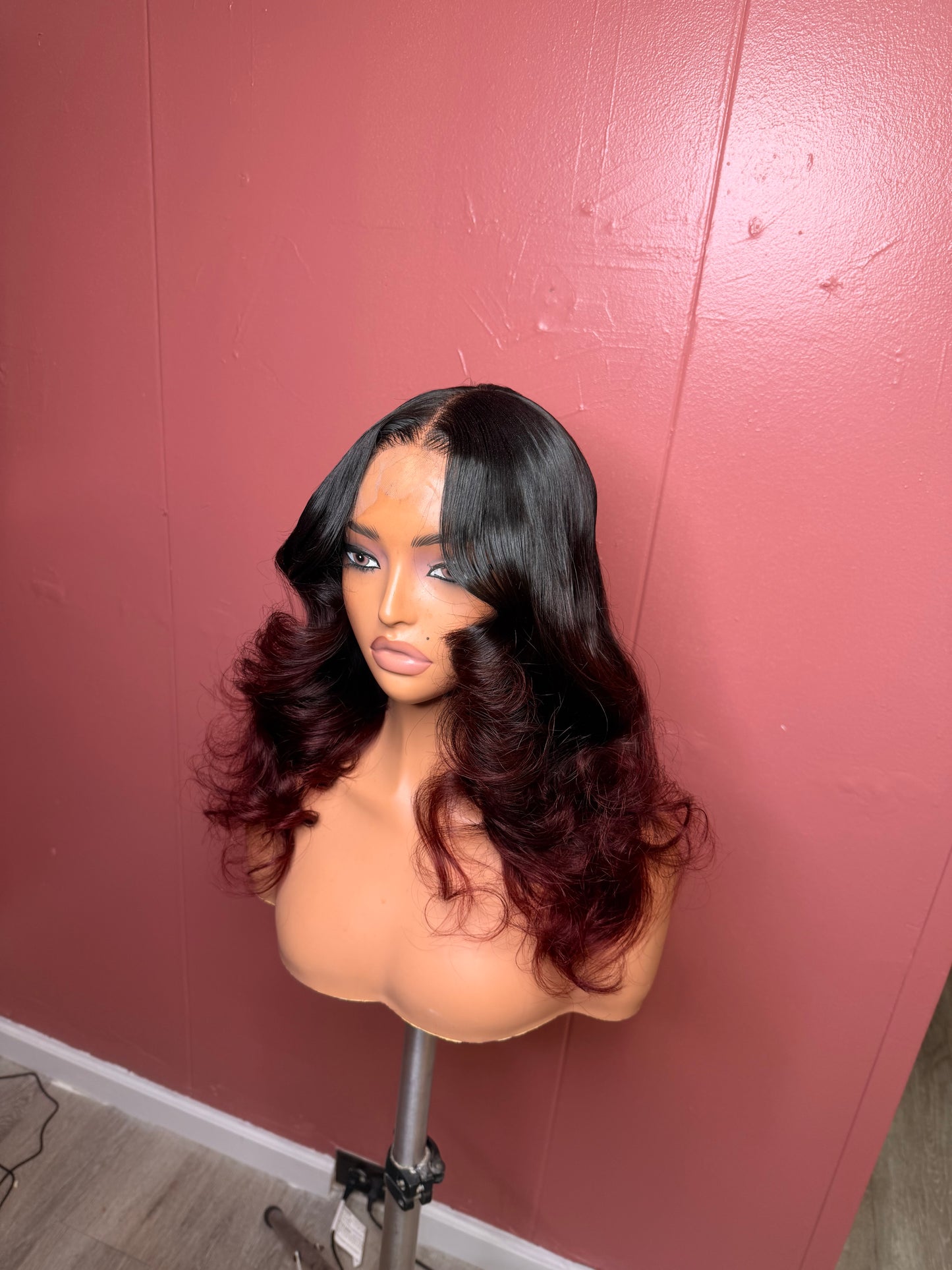 5x5 glueless layered 18 inch red ombré
