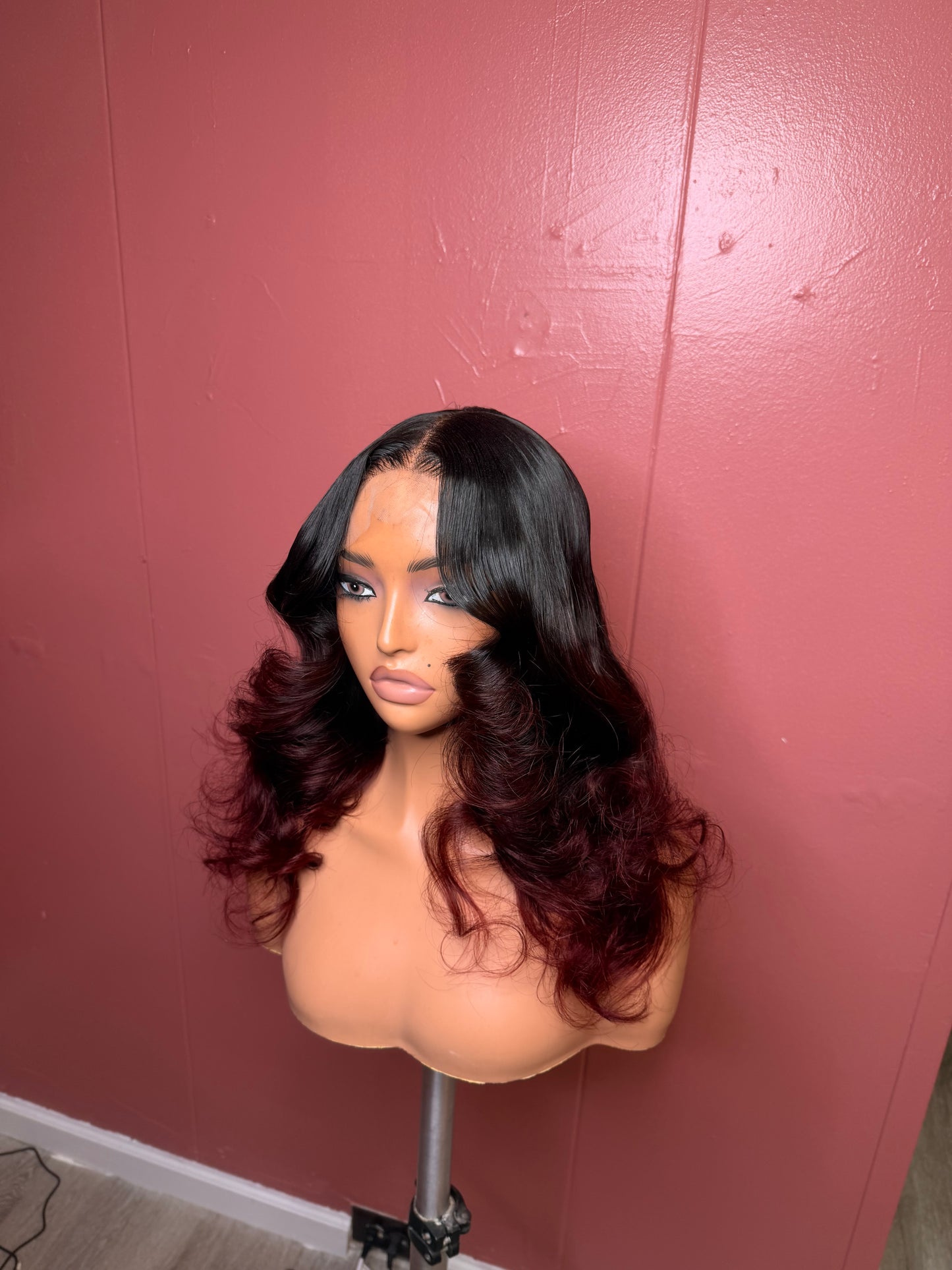 5x5 glueless layered 18 inch red ombré