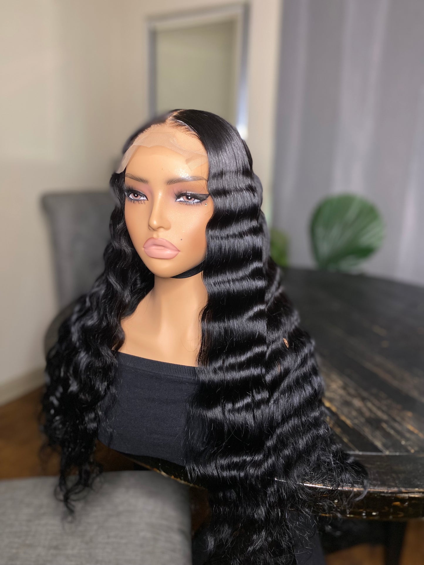 22 inch 5*5 jet black glueless wig