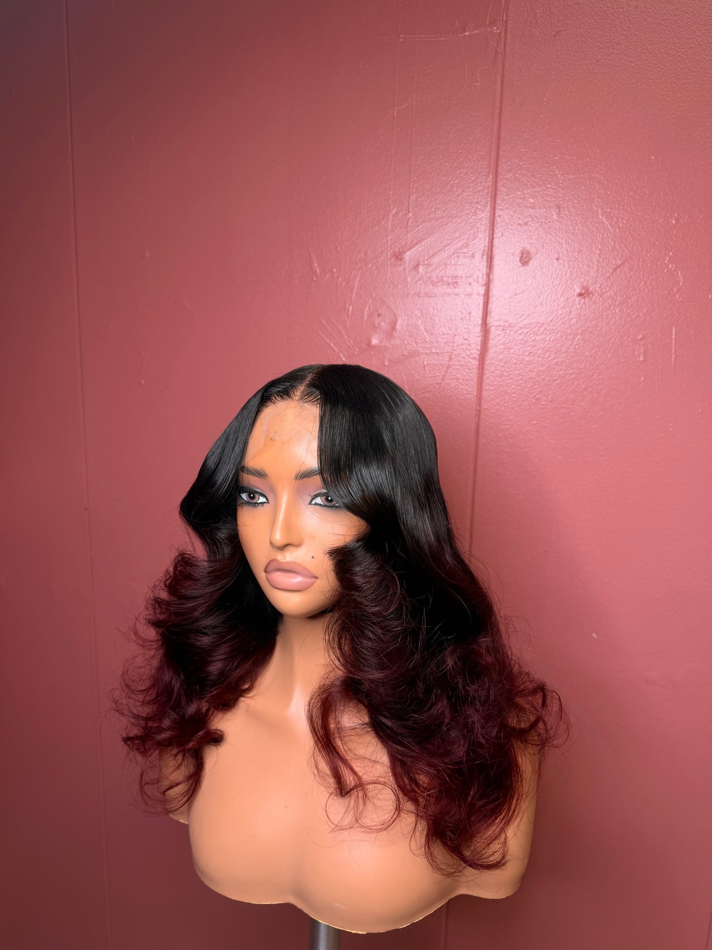 5x5 glueless layered 18 inch red ombré