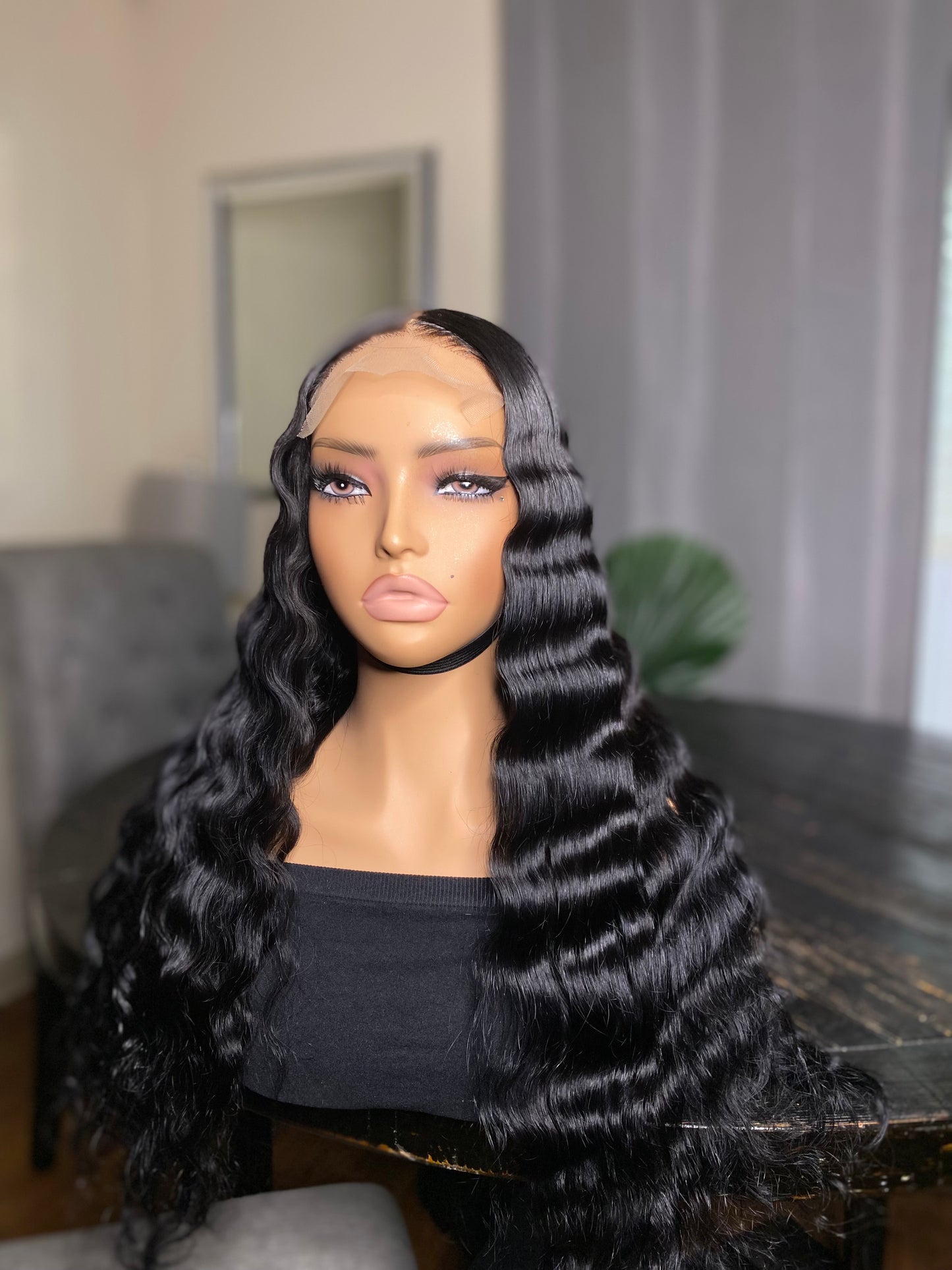 22 inch 5*5 jet black glueless wig