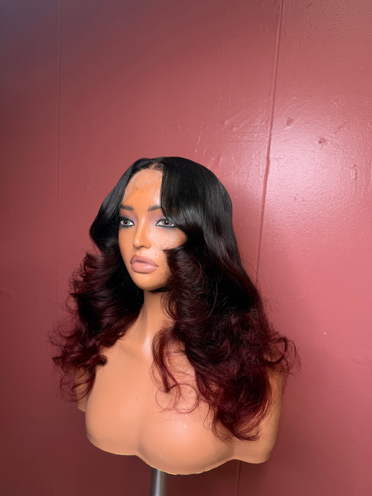 5x5 glueless layered 18 inch red ombré