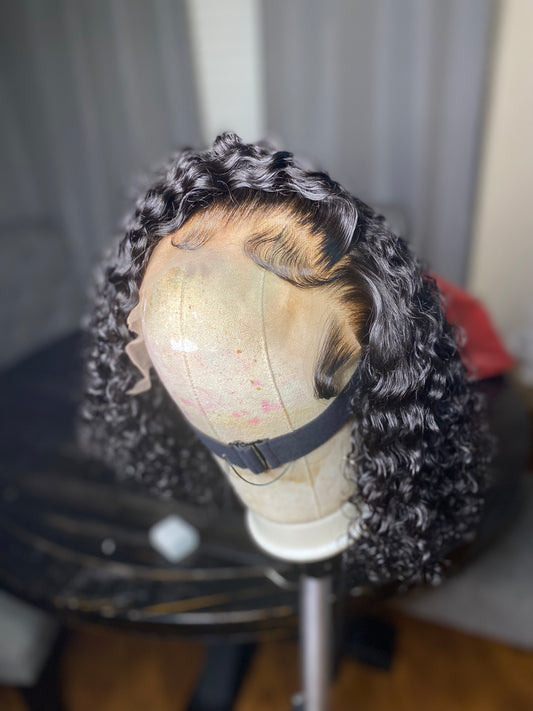 Burmese curly Glueless frontal unit 14 inch